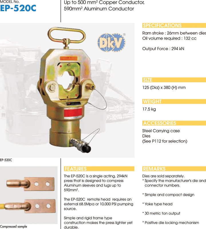 DKV VIET NAM CO.,LTD - Đầu ép cốt thủy lực Izumi EP-520C